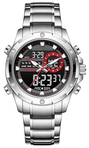 腕時計 メンズ 時計 デジアナ デジタルウォッチ スポーツウォッチ ステンレス製 ビジネス/カジュアル/スポーツ デュアルタイム 多機能 防水 led夜光ライト アラーム 目覚まし時計 曜日/日付表示 プレゼント男性用